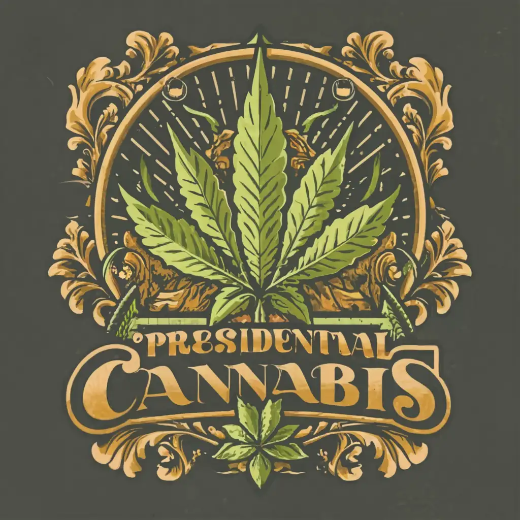 a logo design, with the text 'presidential cannabis', main symbol: cannabis, Moderate, clear background makes the design more professional, much more professional,and correct spell of a logo design with the text