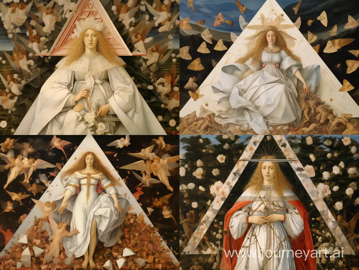 Botticelli painting of white triangle with angel in it. 