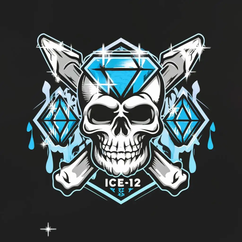 logo, Skull, Diamond, with the text "Icee-12, ice them out", typography
