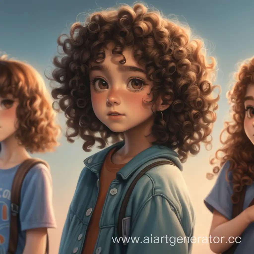 The curly-haired girl turns away from her friends.