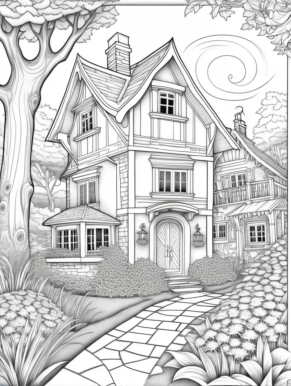 prompt/imagine
coloring page for adults, storybook cottages, thick lines, high detail, no shading--a r 9:11
