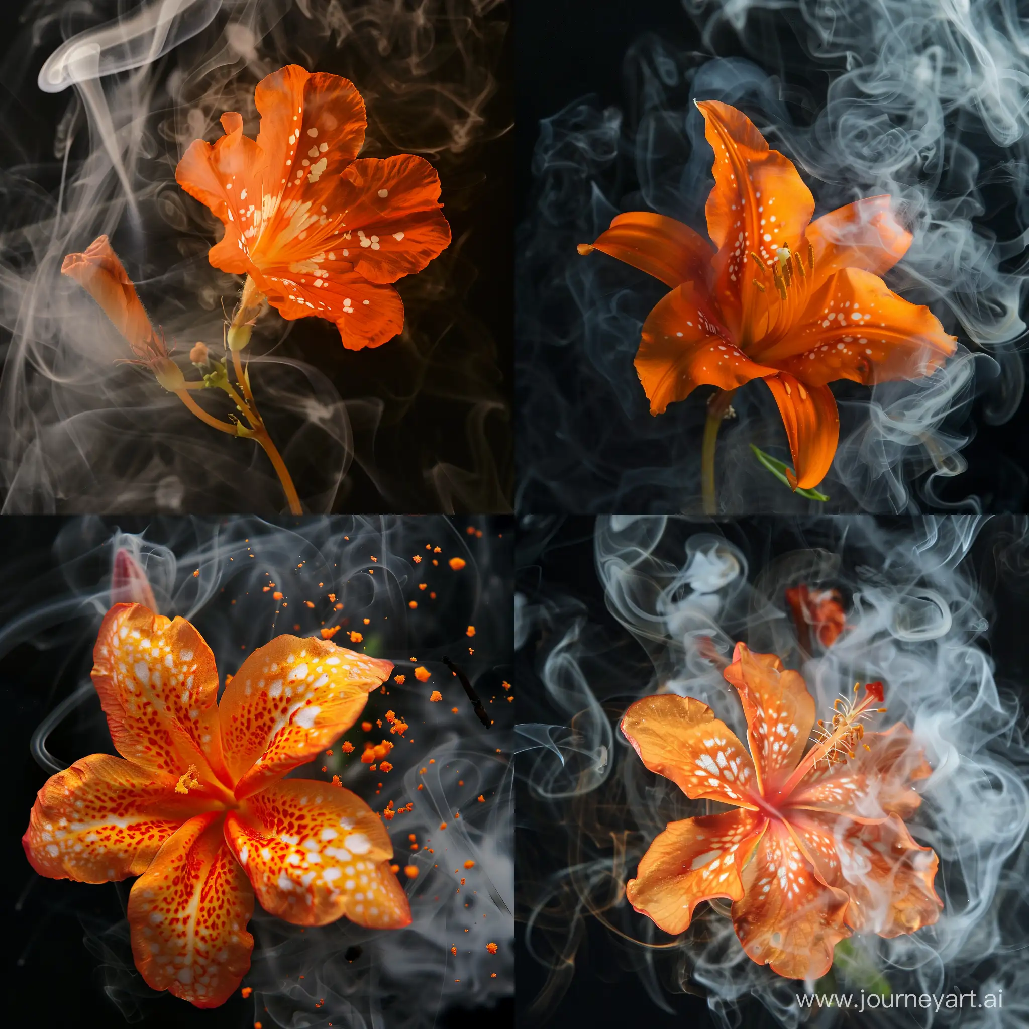 Vibrant-Orange-Flower-with-Ethereal-White-Spots-in-Smoke