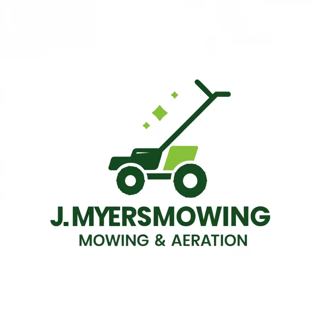 a logo design,with the text "J MYERS MOWING & AERATION", main symbol:Professional Lawn mowing and core aeration for homeowners and small businesses using variations of green and Ubuntu Condensed,Minimalistic,clear background