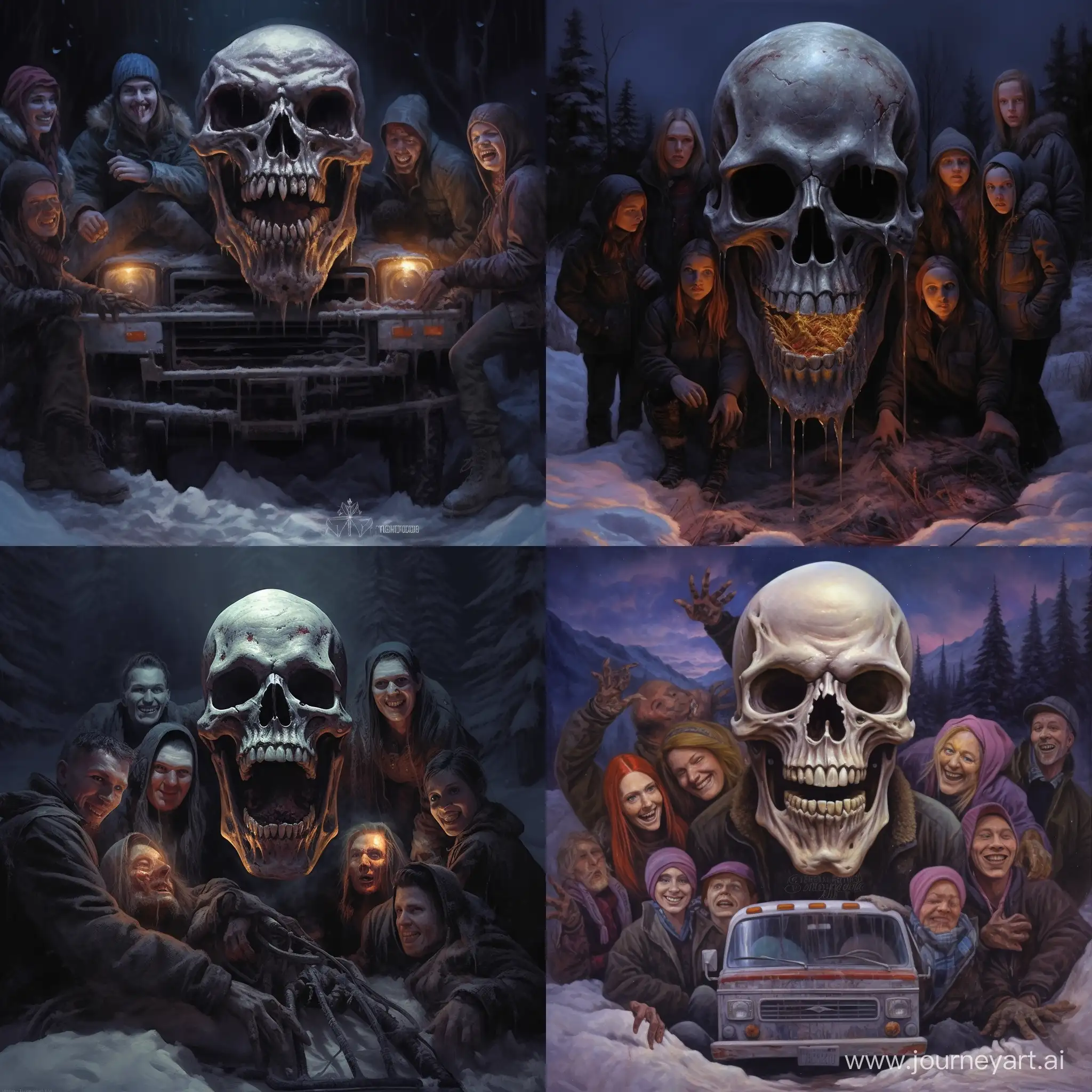 Eerie-Night-Encounter-Sinister-Skulls-Amidst-Tourists-and-Mystery