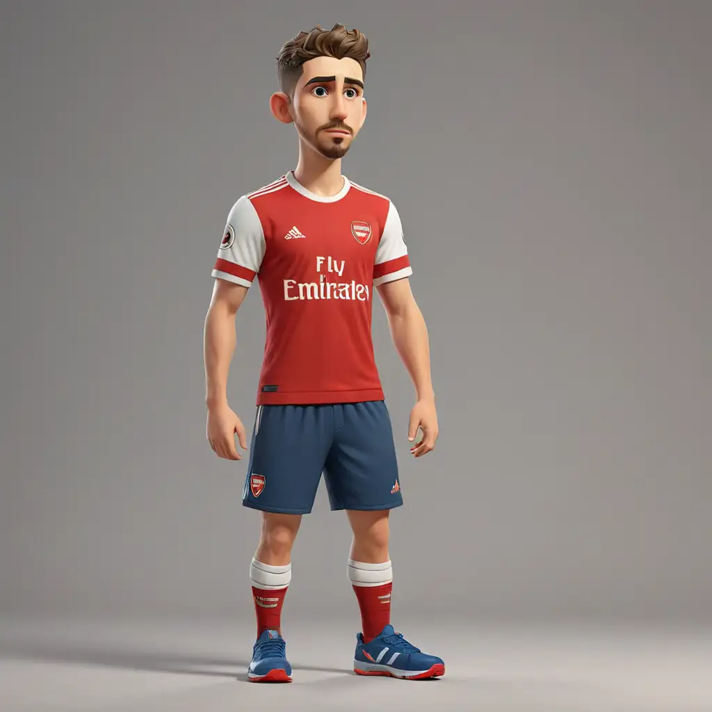 Draw the image of Jorginho
IN Arsenal  red T-SHIRT , stand at attention

, 3d cartoon,wearing shoes,
