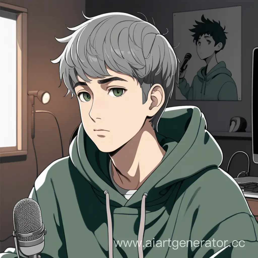 Cozy-Podcast-Cover-Art-Young-Man-in-Dark-Green-Hoodie-Recording-in-Lofi-Anime-Style