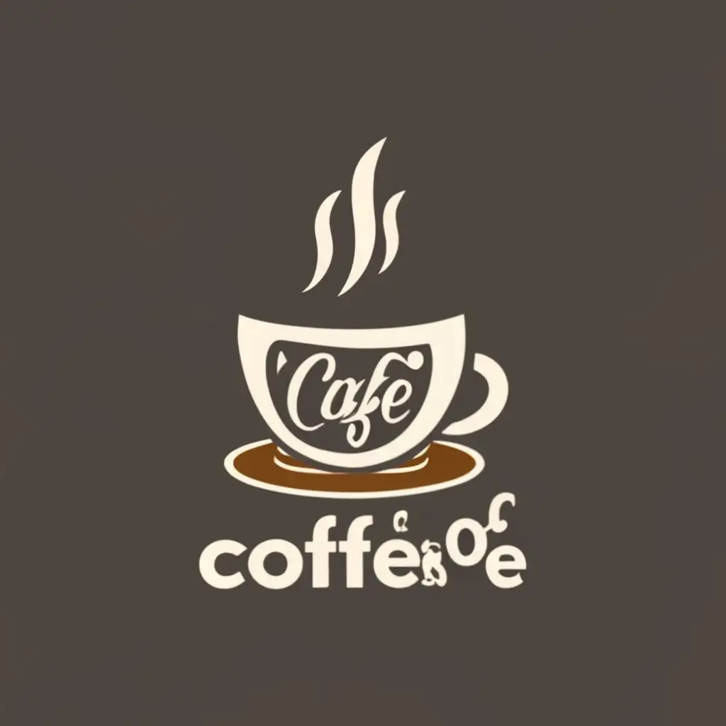 logo, cup of coffee,A cup of coffee steaming, text professionally embedded in the cup , background is black,  color, white, block, brown., with the text "Café", typography, be used in Restaurant industry
