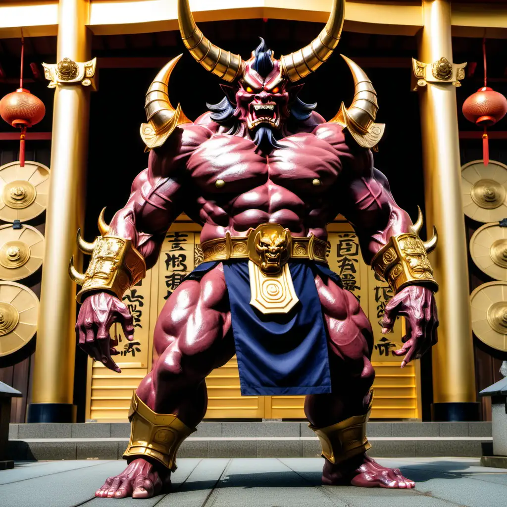 Powerful Japanese Oni Guards Golden Shrine with Massive Physique