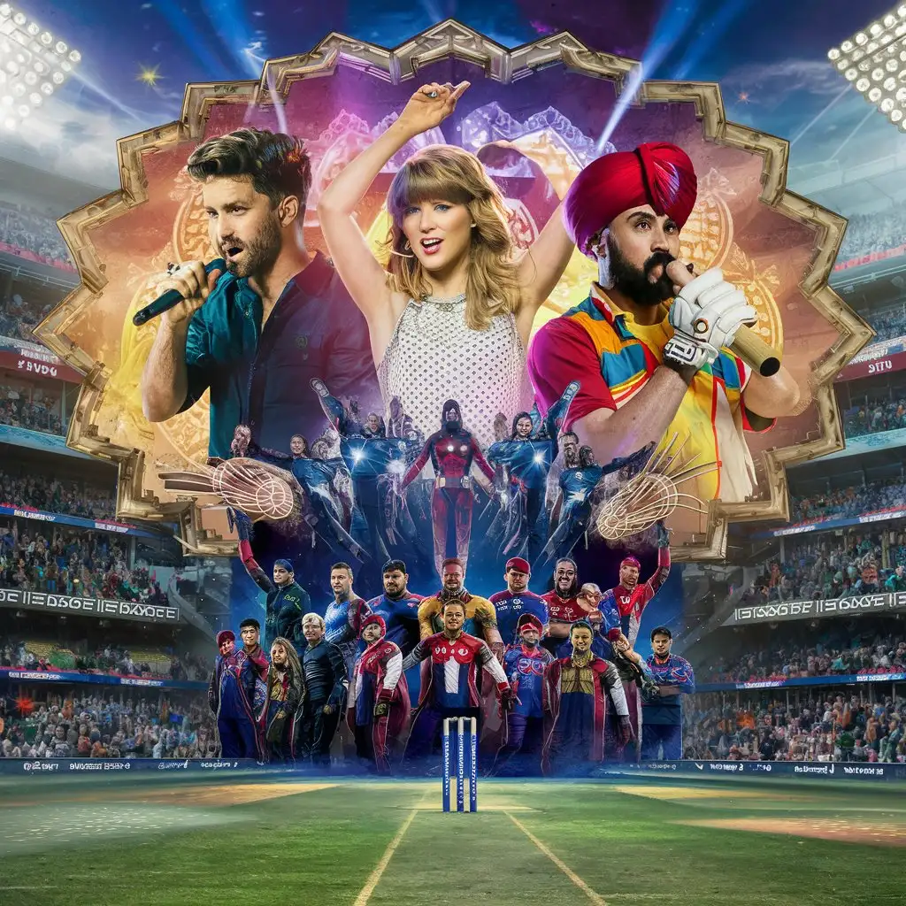 In a completely crowded cricket stadium there are world class singers performing a concert for example Zayn Malik,Taylor swift,Arjit singh etc…. Then avengers perform a classic show before starting a cricket match