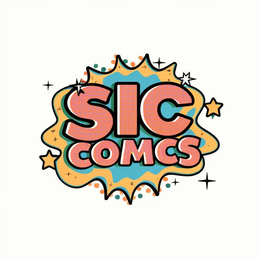 a logo design,with the text "SIC COMICS  ", main symbol:Design a hip (((logo))), perfect for a vibrant and whimsically illustrated comic book company called SIC Comics, created by the young African American illustrator Sir Isaac Carroll. The logo features playful colors and kid-friendly designs, with the words "SIC COMICS" arranged in a modern, childlike font in the middle of the design. The design should include a cute smiling young African American boy curly high top hair surrounded by an array of different colorful art supplies. I want the words SIC COMICS displayed across the middle of the images with the words Sir Isaac Carroll underneath. This is in the art industry. ,Moderate,clear background