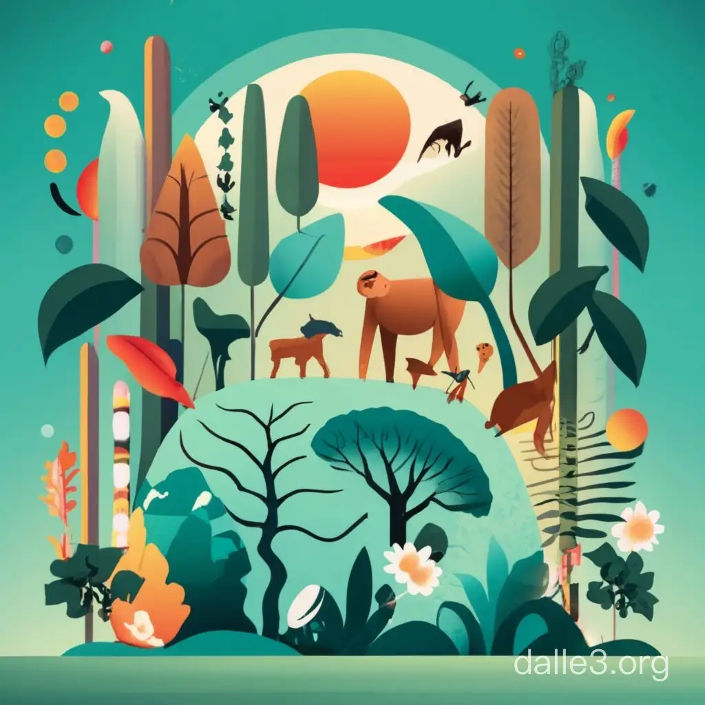 Vibrant Biodiversity Collage of Lush Greenery and Diverse Wildlife in a ...