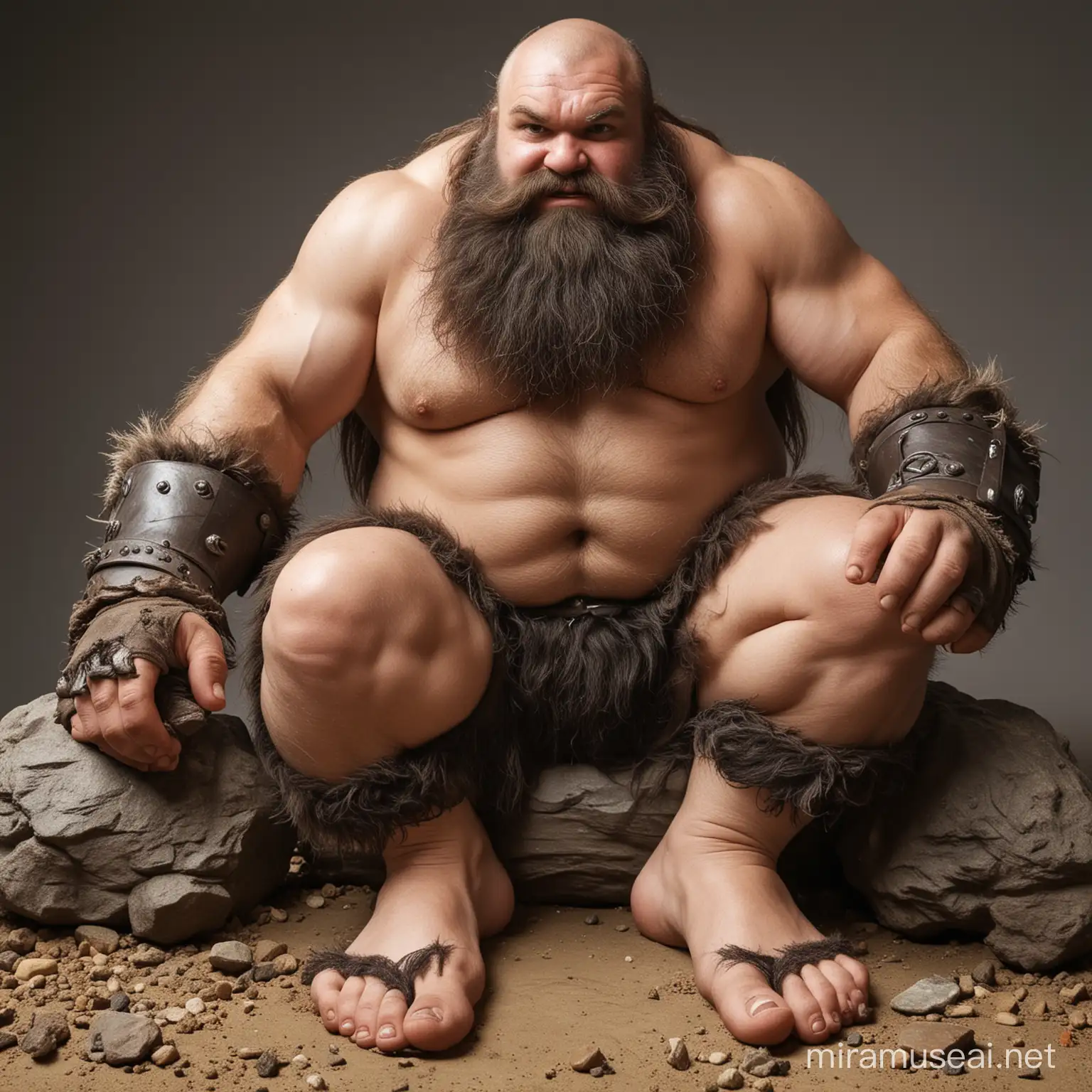 dwarf slayer,barefoot,chubby,primal,dirty feet,giant feet,giant hand,hairy,long beard,
