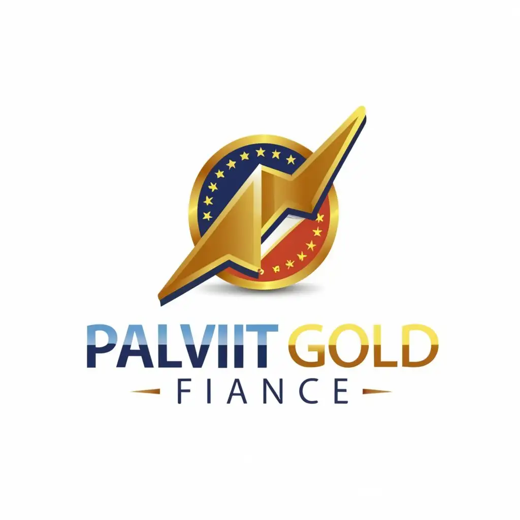 a logo design, with the text 'Palvit Gold Finance', main symbol: Gold Finance, Moderate, to be used in the Technology industry, clear background and color only blue, yellow and a little red not more and spelling Palvit Gold Finance