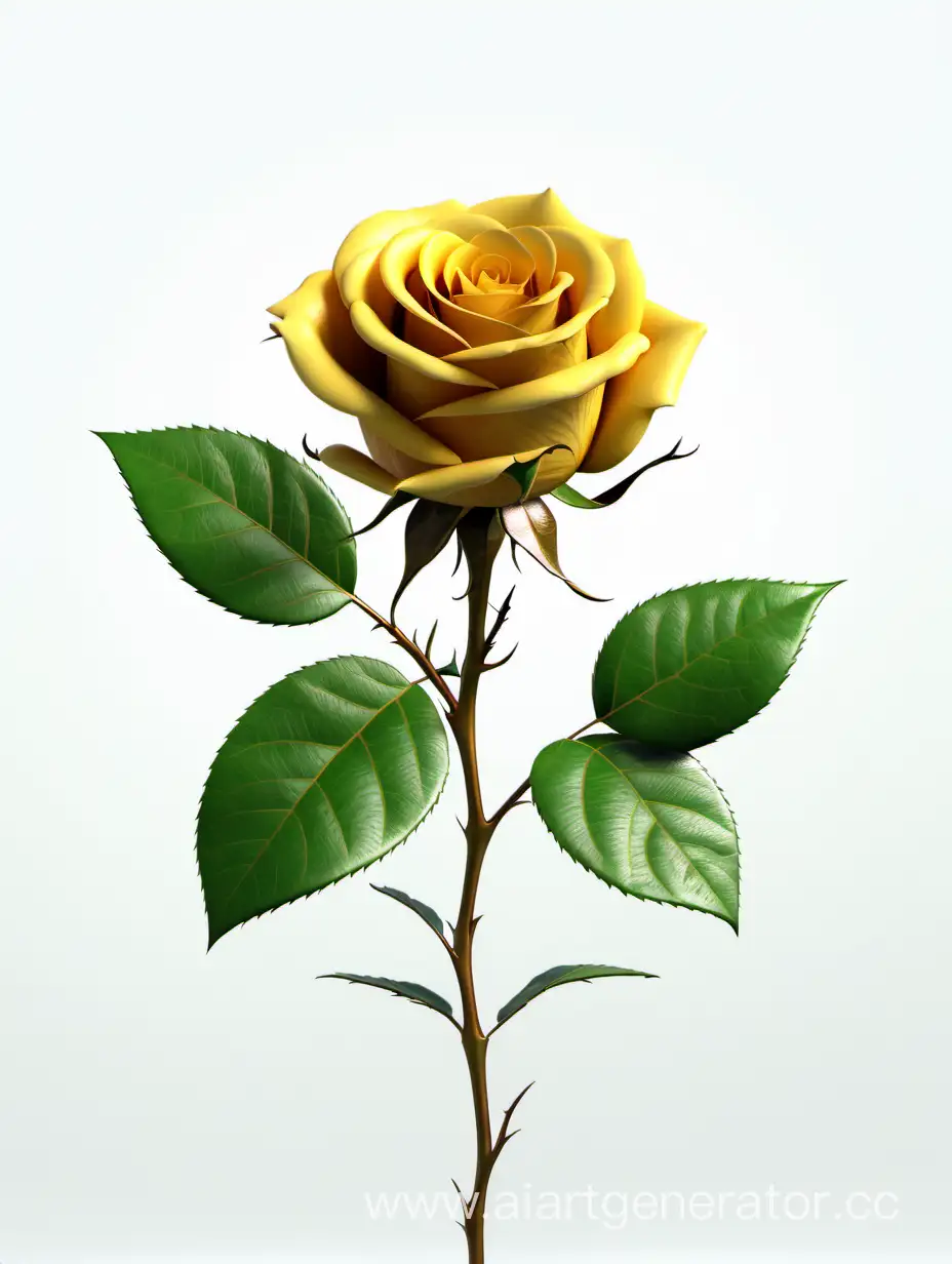 Realistic-Dark-Yellow-Rose-8K-HD-with-Fresh-Lush-Green-Leaves-on-White-Background