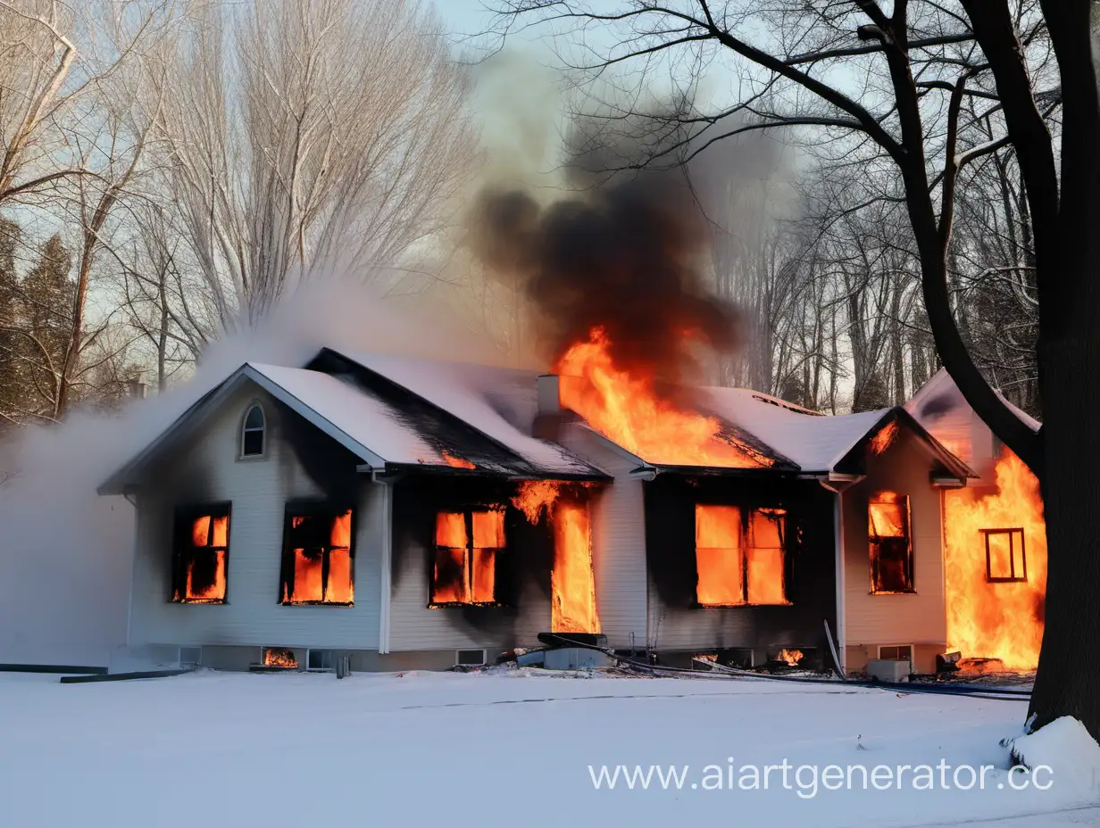 пожар частный дом зима