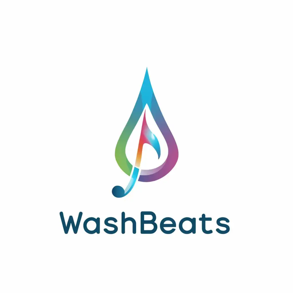 a logo design,with the text "washbeats", main symbol:water droplet with music and light beam,Moderate,be used in Technology industry,clear background
