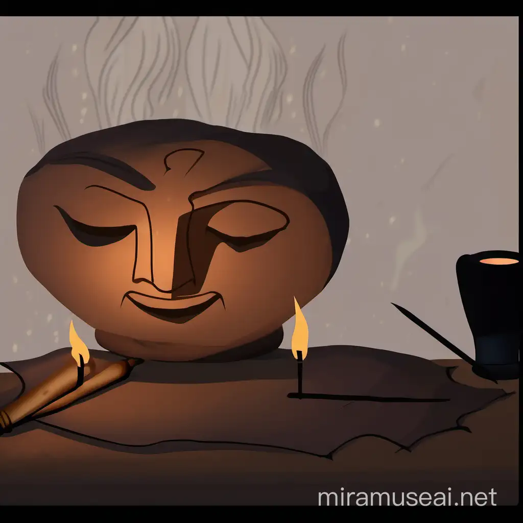 Writing on an ancient scroll with a quill in a candle-lit room, filled with inspiration.