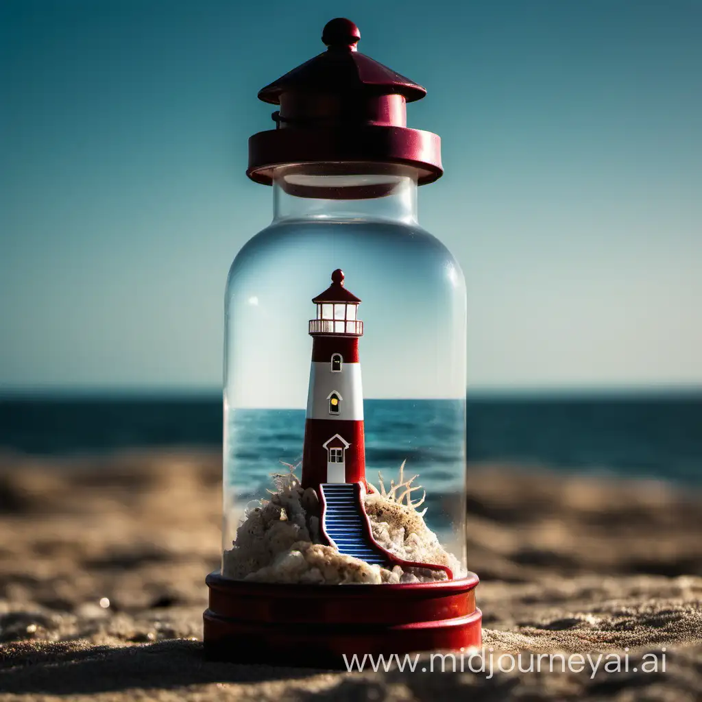 Seascape Lighthouse in a Captured Bottle