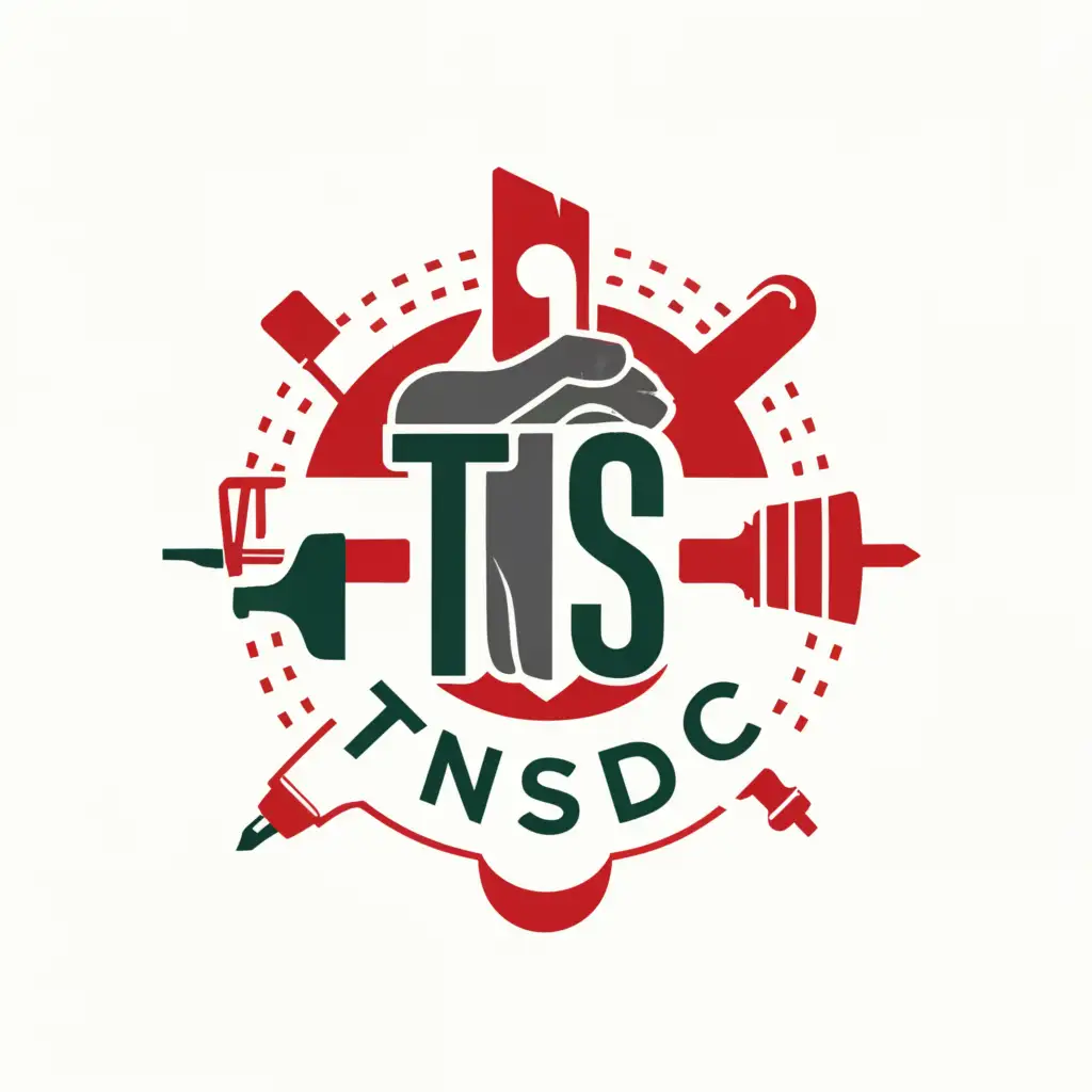 a logo design,with the text "TNSDC", main symbol:design a logo The logo should visually convey the idea of skill Incorporate elements or symbols that represent various industries Include imagery that suggests readiness for employment Integrate visual elements that symbolize teamwork Represent the concept of high-quality education and training through design elements. Depict pathways or symbols indicating successful job placement and career progression.,complex,be used in Education industry,clear background