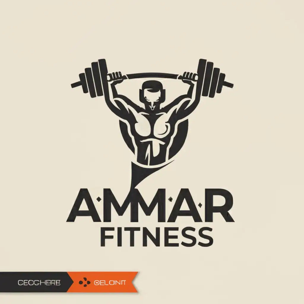 a logo design,with the text "AMMAR FITNESS", main symbol:Dumbles, strong man,Moderate,be used in Sports Fitness industry,clear background