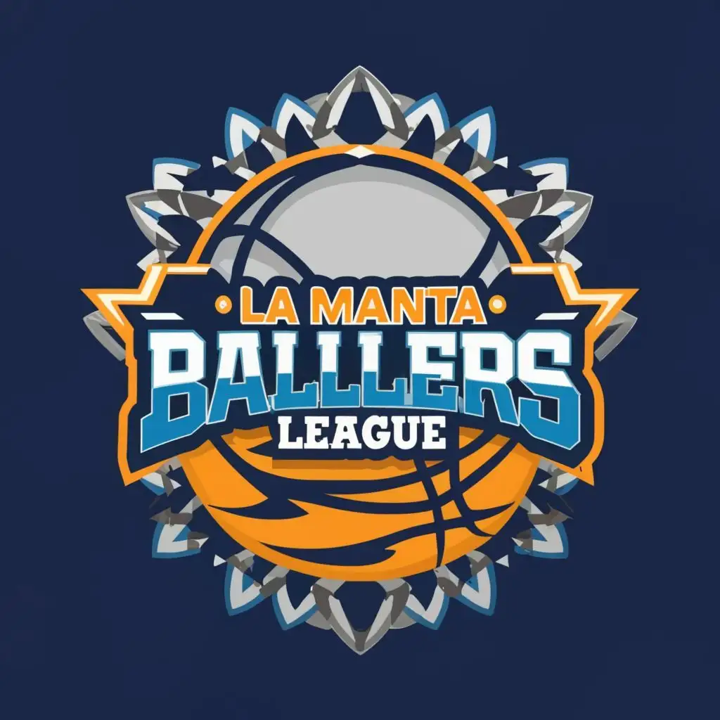 logo, 3D basketball design with blue design, with the text "LA MANTA ballers league", typography, be used in Sports Fitness industry
