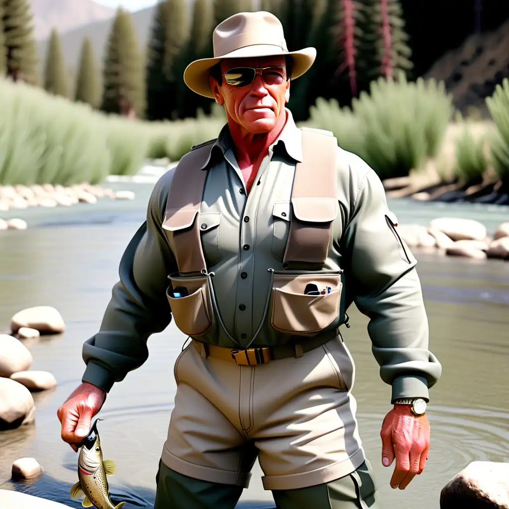 Arnold Schwarzenegger Fly Fishing in Montana River