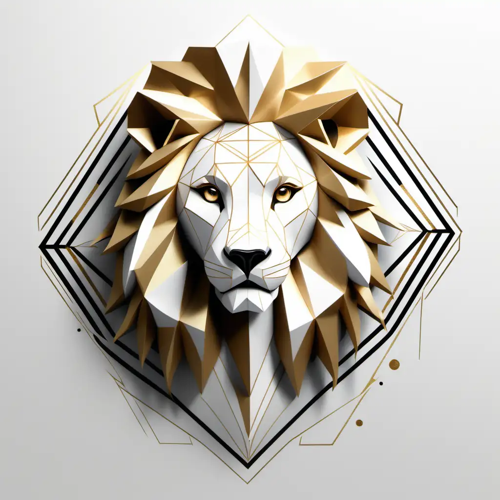 featuring a realistic [lio zodiac] [a beautiful lady] [geometric shapes] [lion]
[black and white and gold]
white empty background
