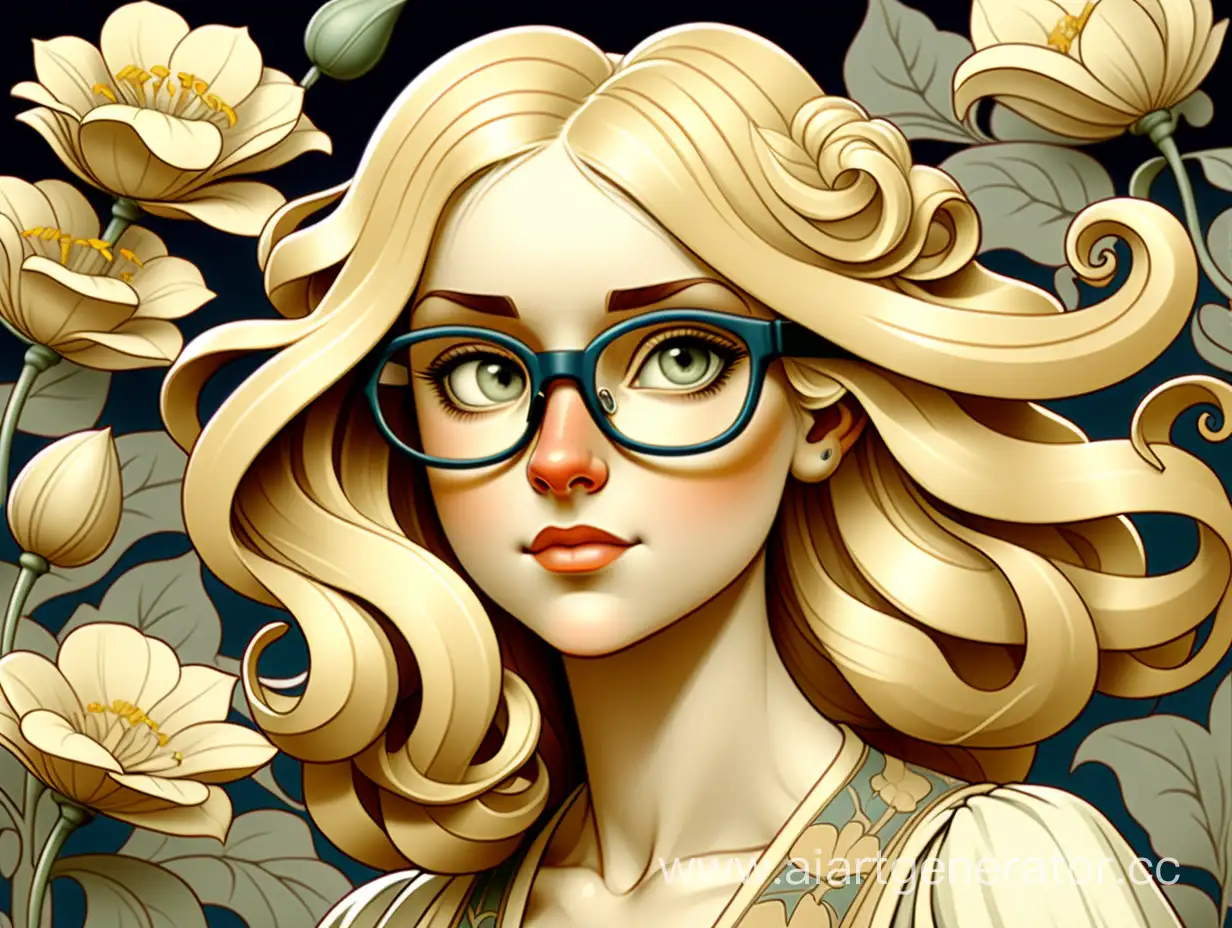 Blonde-Flora-in-Jugendstil-Illustration-with-Glasses