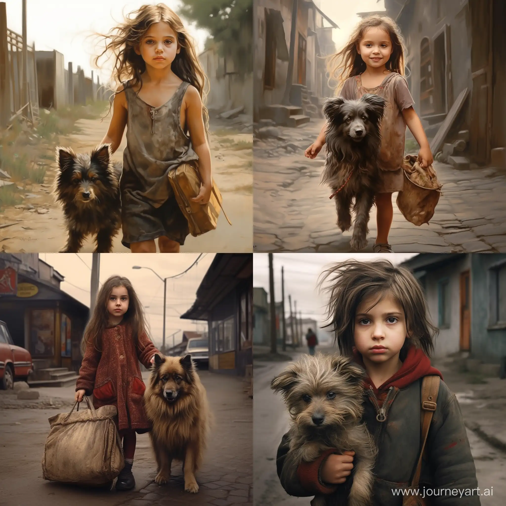 A Slovak girl rushed to buy a dog so that a family with a small child would not come to visit them. Photorealistic.
