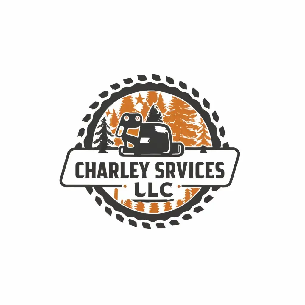 a logo design,with the text "Charley Services LLC", main symbol:chainsaw, trees, lawn care,Moderate,clear background
