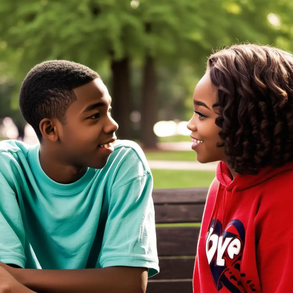 african american teenage male, african american teenage woman, talking, in love