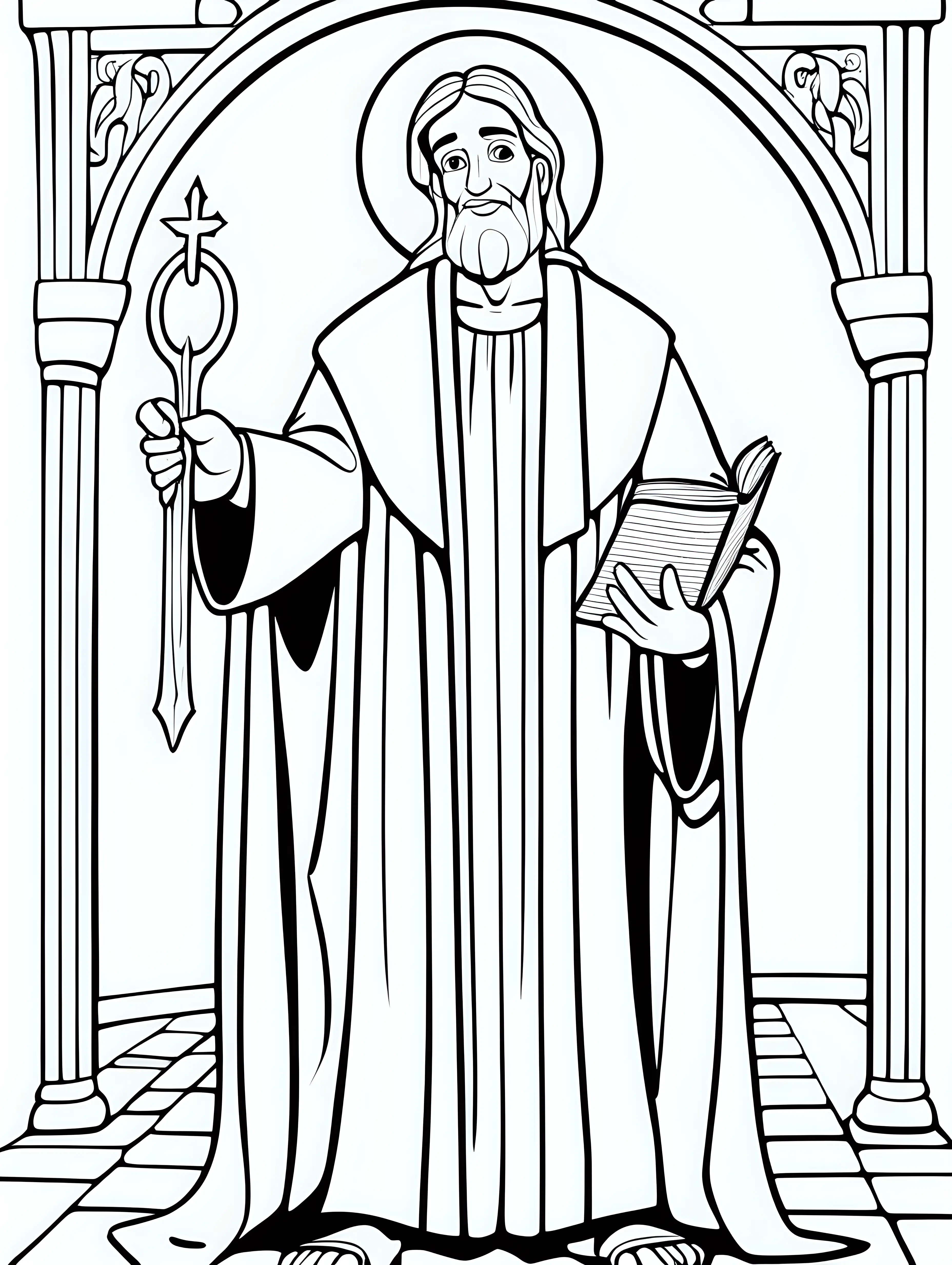 A Christian religion bible character coloring page, cartoon style, thin lines, few details, no background, no shadows, no greys
