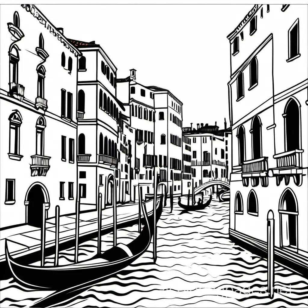 Venice itaky, Coloring Page, black and white, line art, white background, Simplicity, Ample White Space. The background of the coloring page is plain white to make it easy for young children to color within the lines. The outlines of all the subjects are easy to distinguish, making it simple for kids to color without too much difficulty