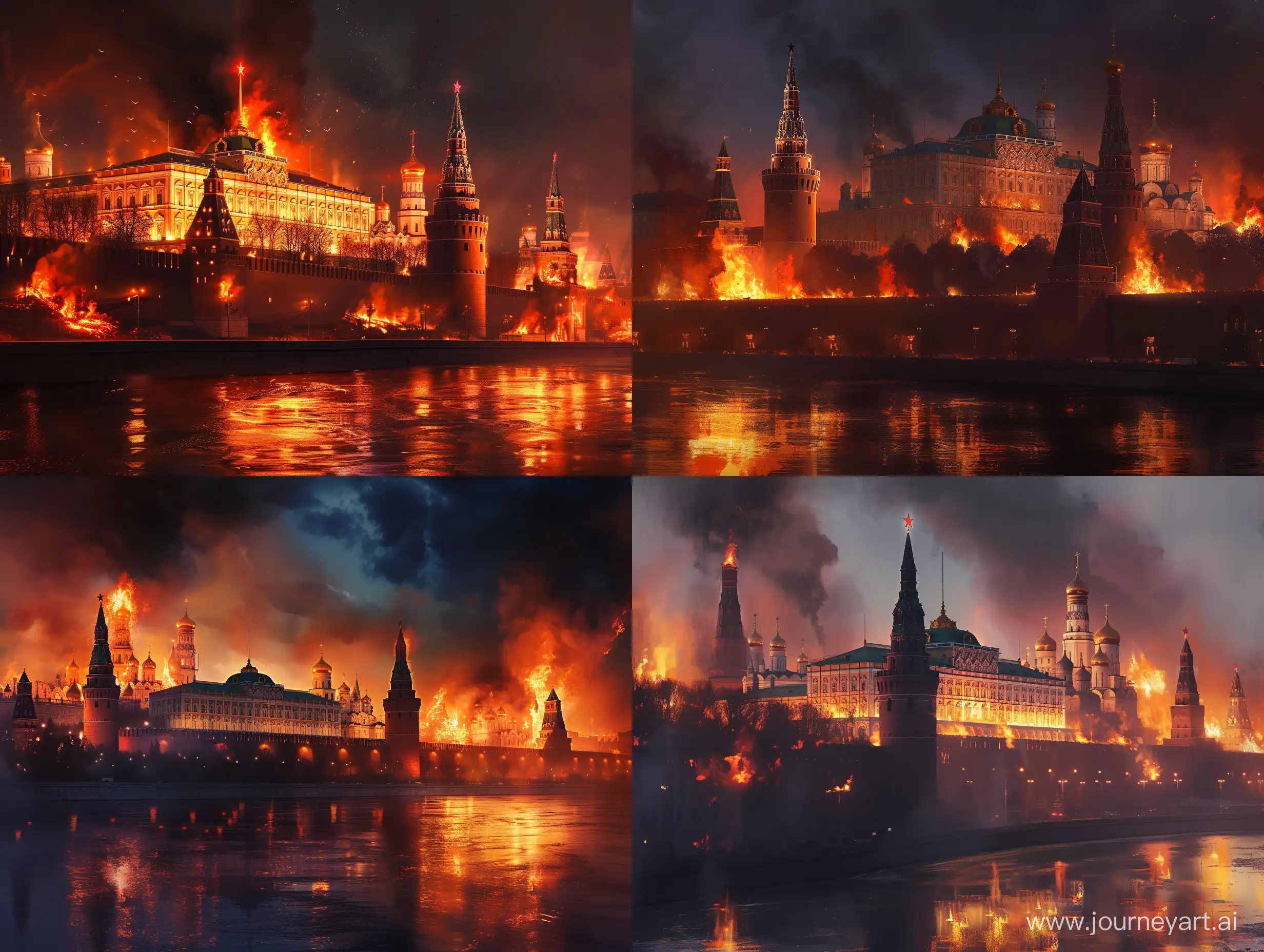 Breathtaking-Hyperrealistic-Night-Scene-Burning-Moscow-Kremlin-in-4K