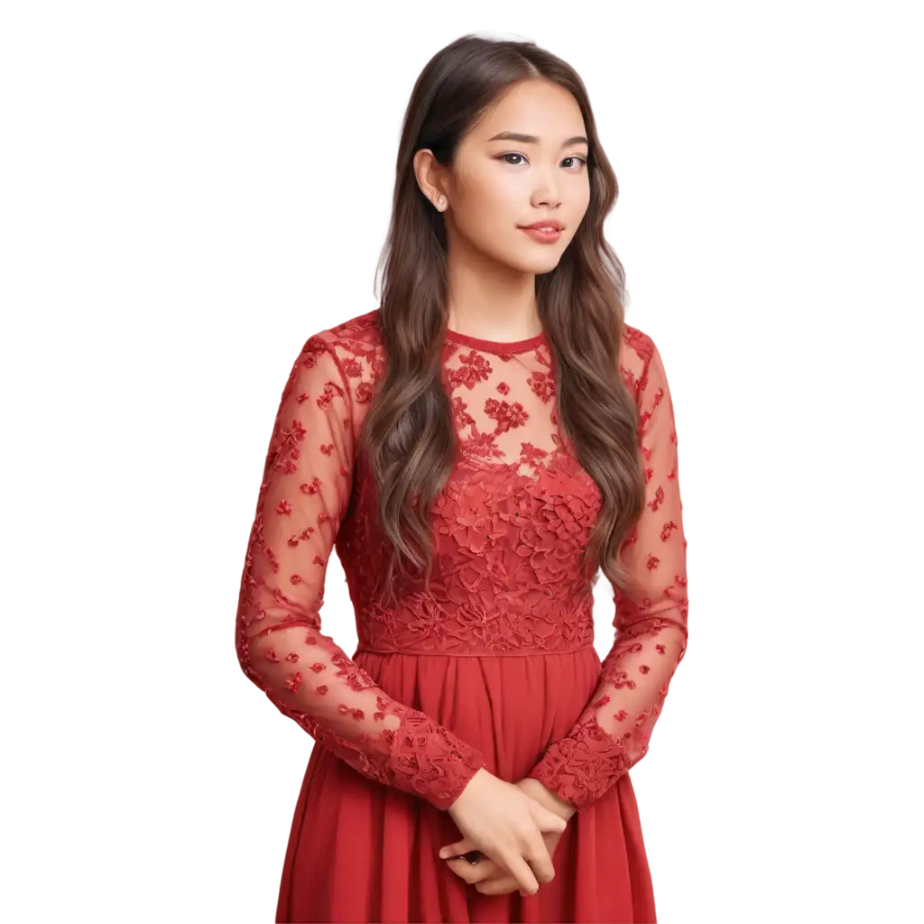 Exquisite-PNG-Portrait-Asian-Beauty-in-Red-Silk-Dress-Digital-Art-with-Watercolor-and-Ink-Details