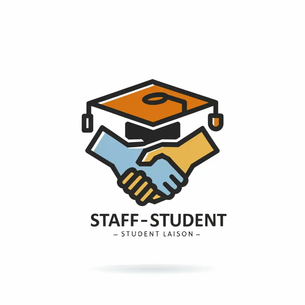 logo, Graduation hat and shaking hands, with the text "Staff - Student Liaison", typography, be used in Education industry