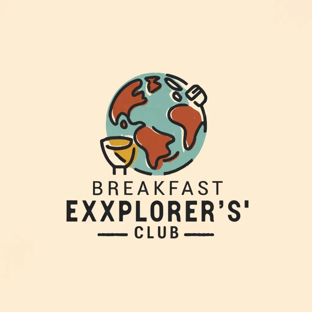 LOGO-Design-for-Breakfast-Explorers-Club-Globetrotting-Theme-with-Coffee-and-Pancake-Accents