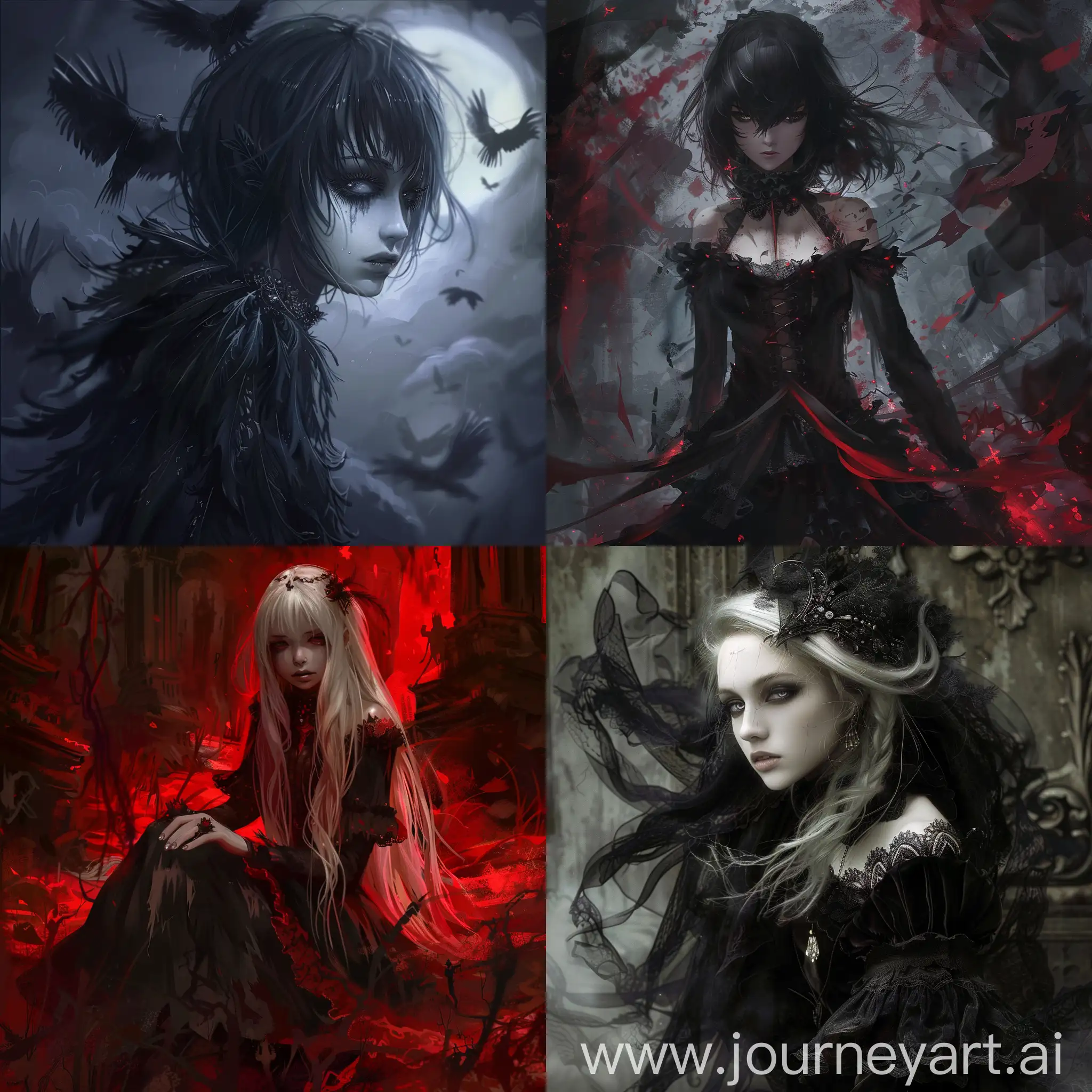 Dark fantasy, gothic horror, anime style