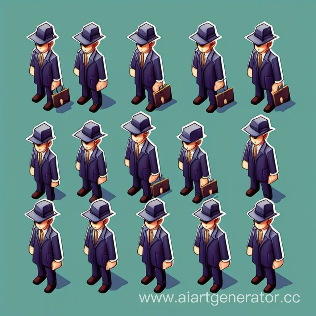 A simple, small character to game , isometric ,Detective