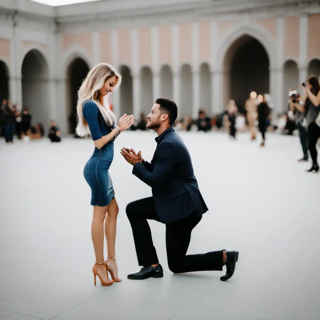 a man on one knee proposing to a beautiful model 