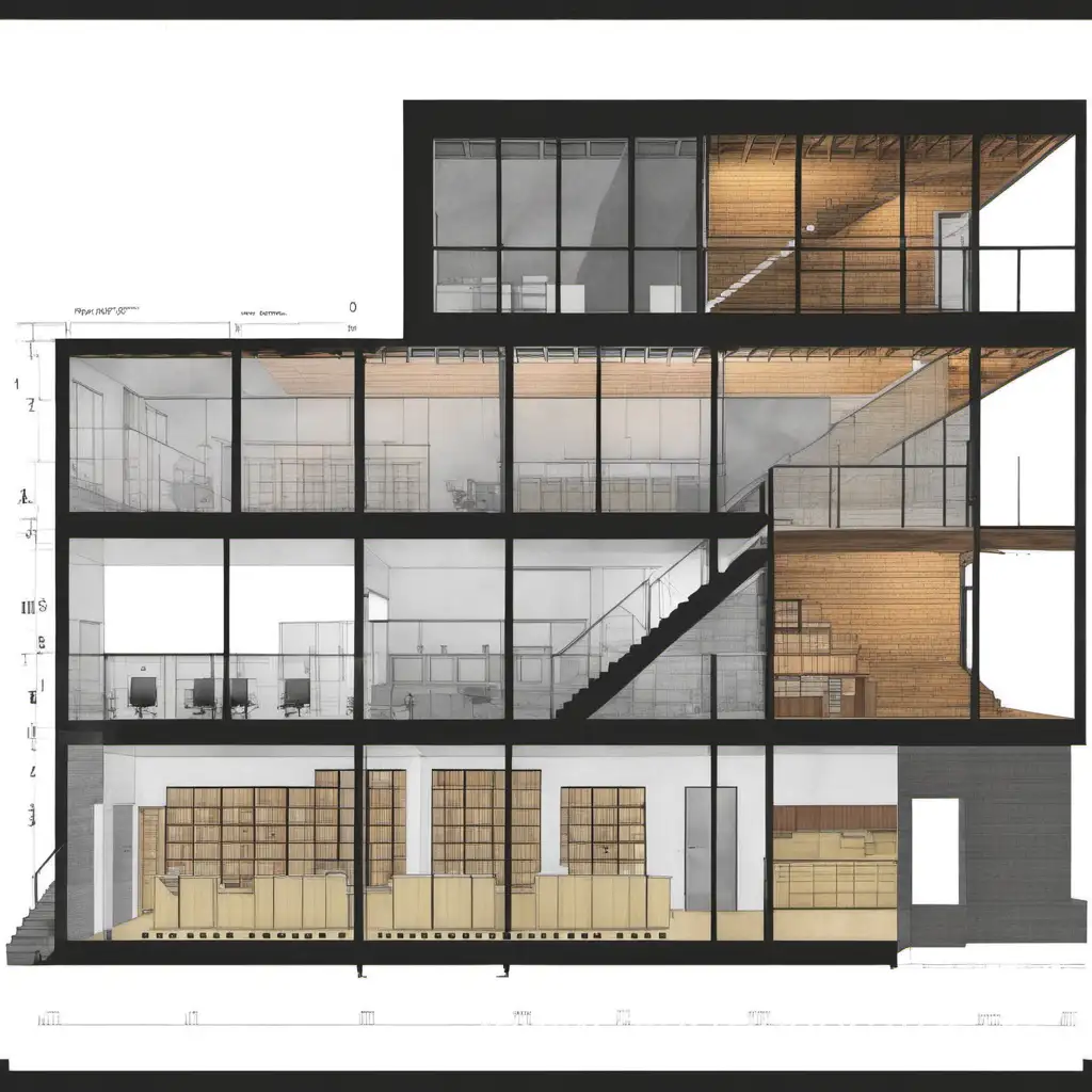 Multilevel-Office-Building-Cross-Section-with-Basement