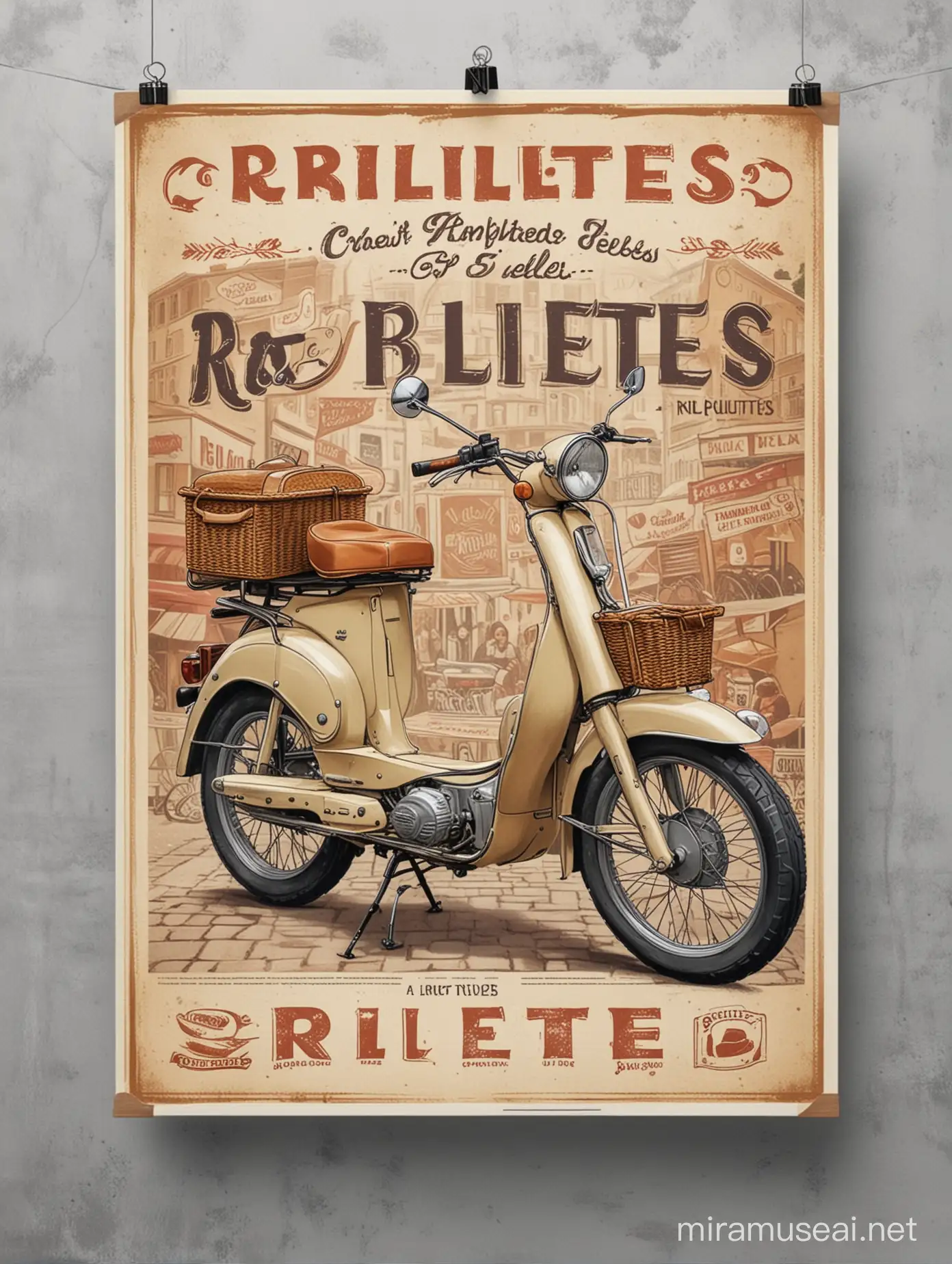 Vintage Poster Featuring a Moped and Rillettes for Sale