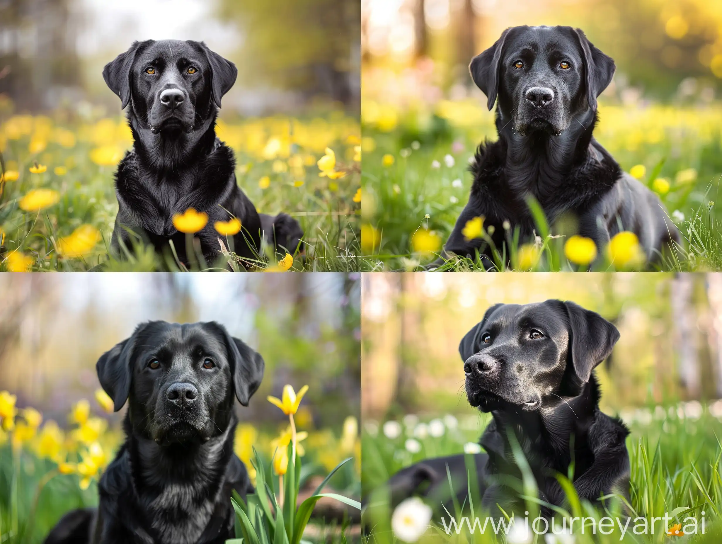 Playful-Black-Labrador-Enjoying-Spring-Flowers-in-the-Park