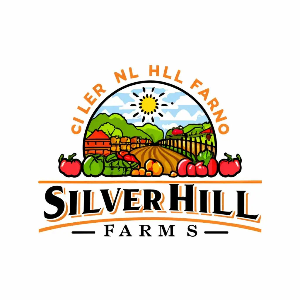 a logo design,with the text "Silver Hill Farms
Tomatoes, Watermelon, Corn, & More
", main symbol:Garden,Moderate,clear background