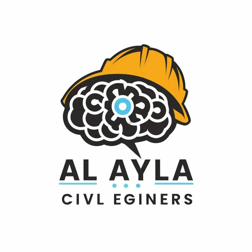 logo, brain wearing a safety hat, with the text "al Ayala civil engineers", typography, be used in Construction industry