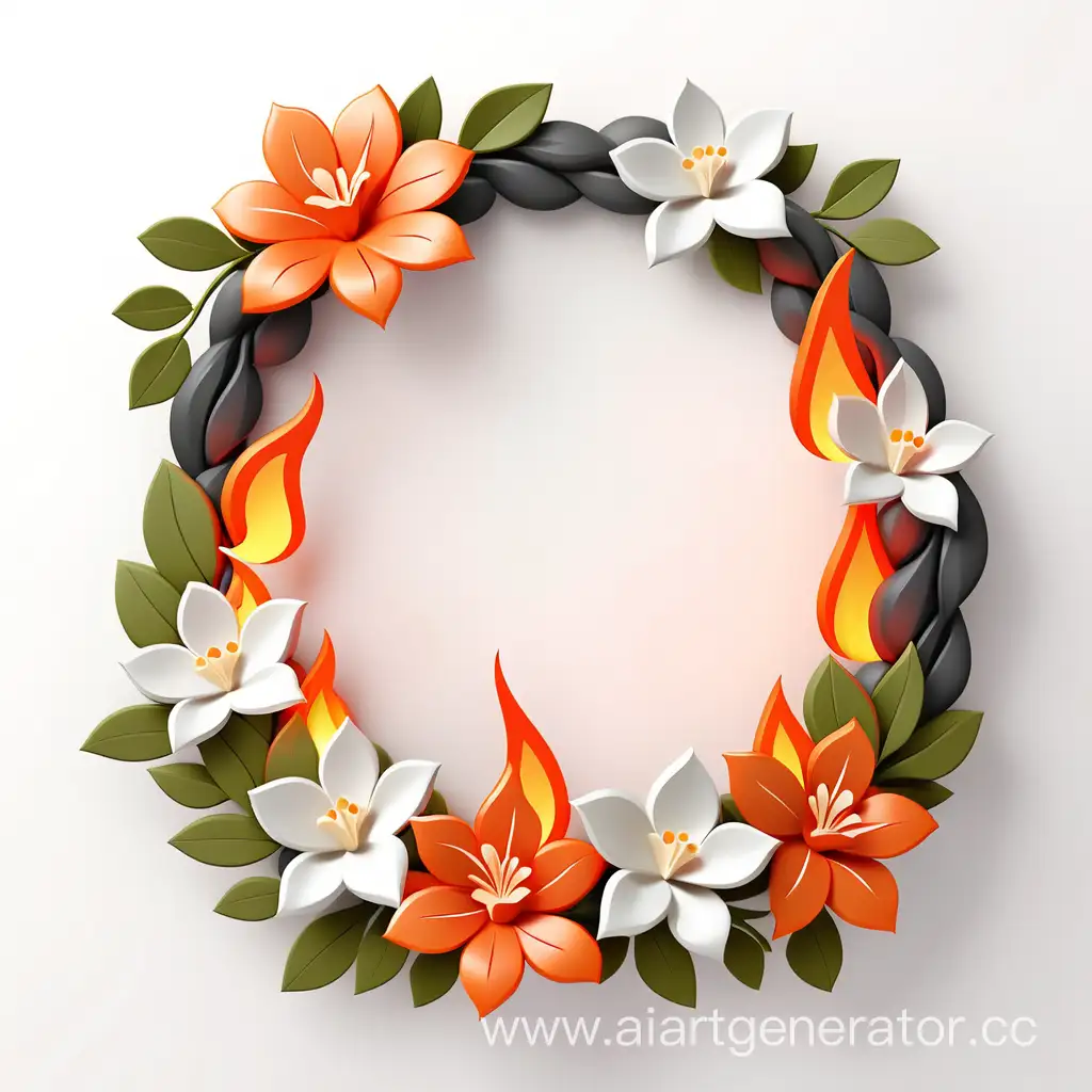Elegant-3D-Flame-Border-with-Lava-Bouquets-Floral-Wreath-Frame