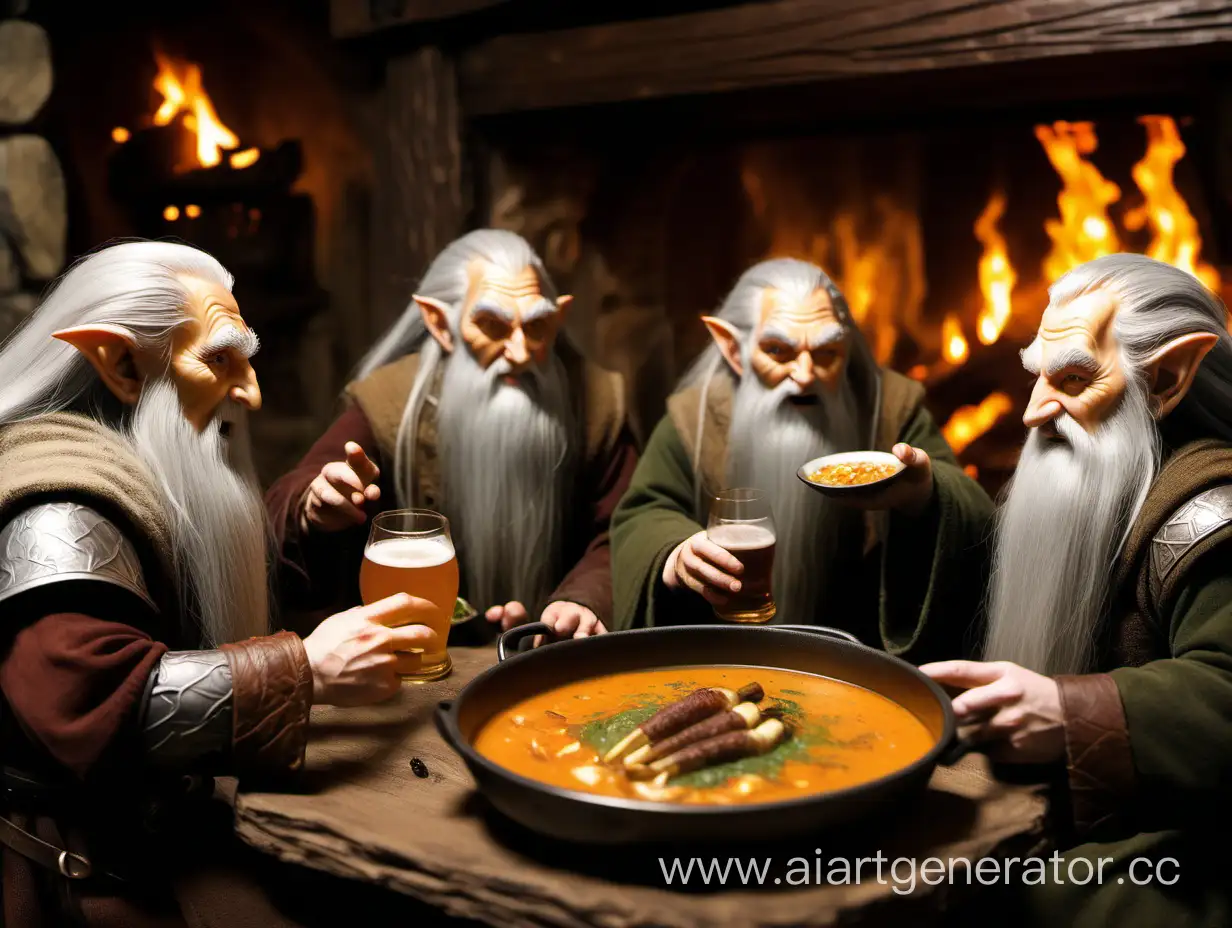 Hobbits-Enjoying-Fireside-Fun-with-Dwarves-Feast-and-Saruman-Soup