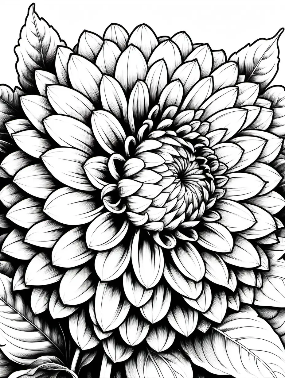 Exquisite Black and White Dahlia Coloring Book with High Detail