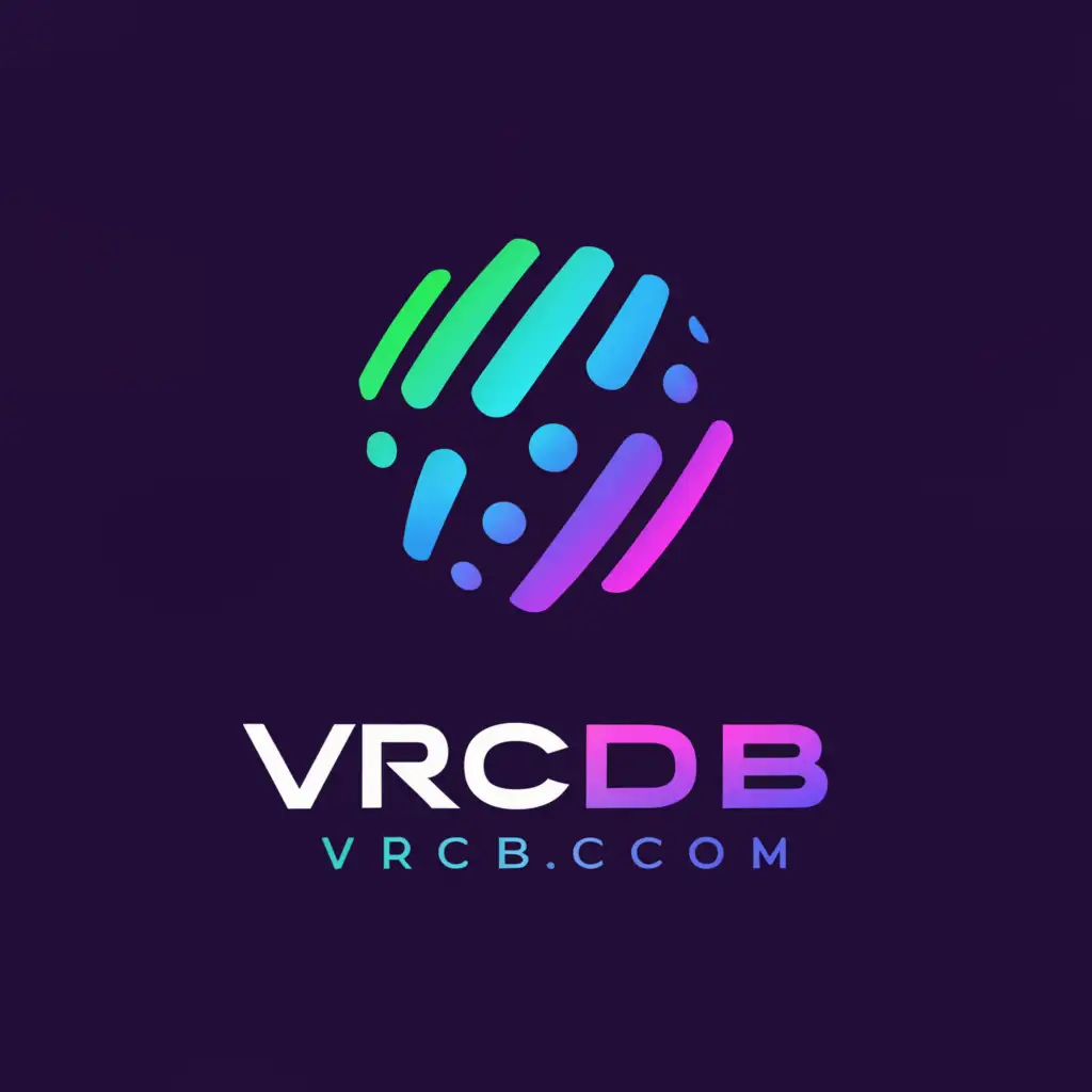 a logo design,with the text "VRCDB.com", main symbol:Sphere with blue, purple and pink colors,complex,be used in Technology industry,clear background