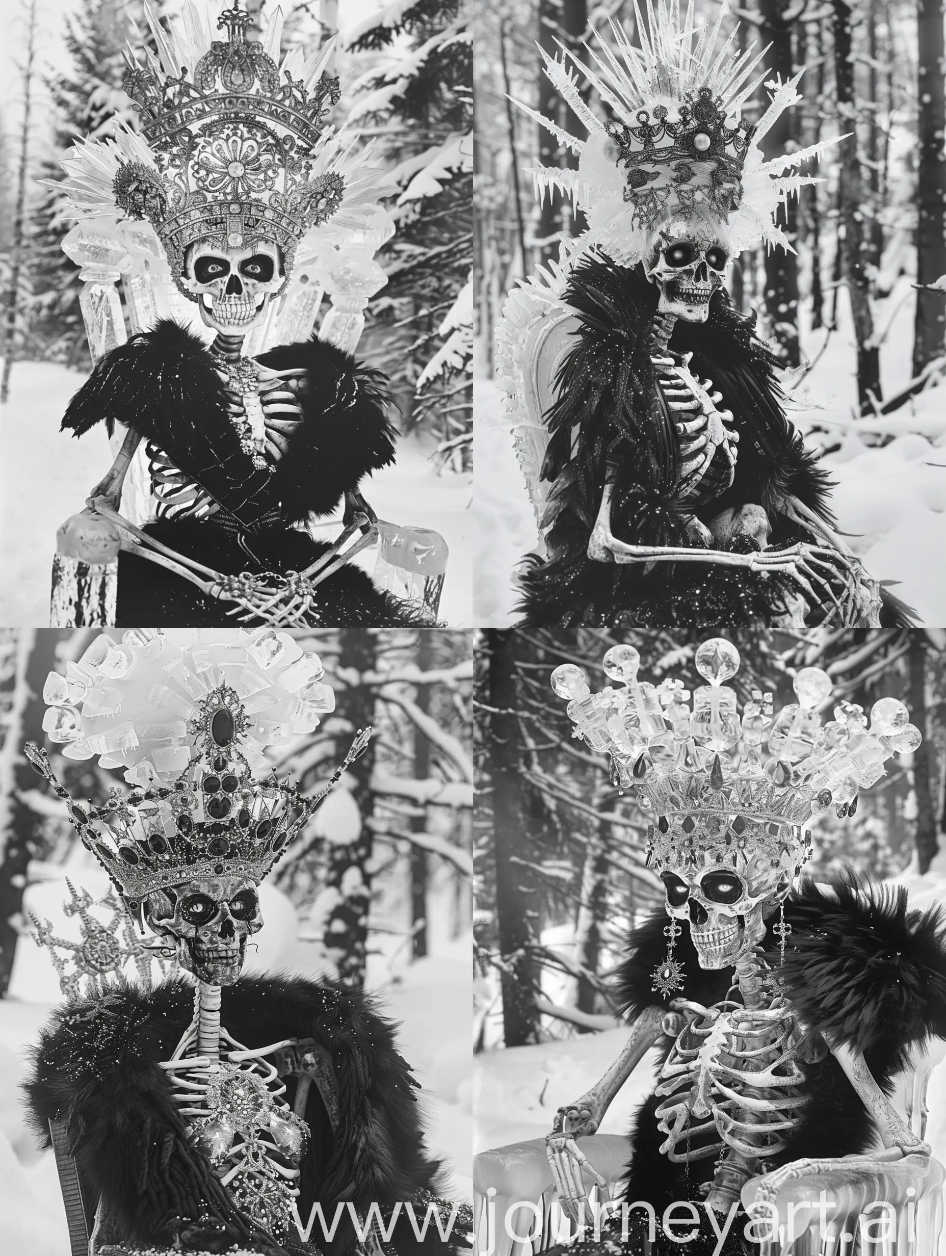 Eerie-Ice-Queen-Haunting-Monarch-on-Throne-in-Snowy-Forest